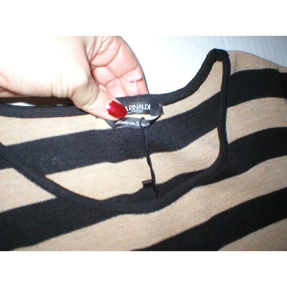 New NWT Womens Max Mara Marina Rinaldi Sweater L Black Tan Lace Italy Wool Strip - Picture 6 of 9